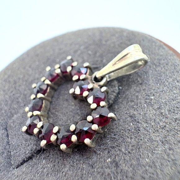 VTG Sterling Silver 925 Garnet Prong Set Open Heart Pendant Size 0.75" Length - Picture 3 of 9